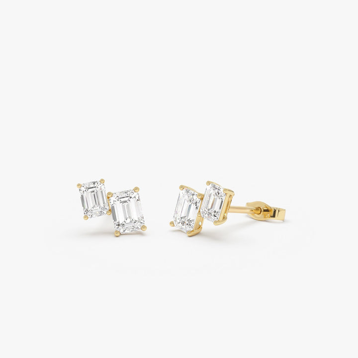 Double Emerald Cut Diamond Stud Earrings