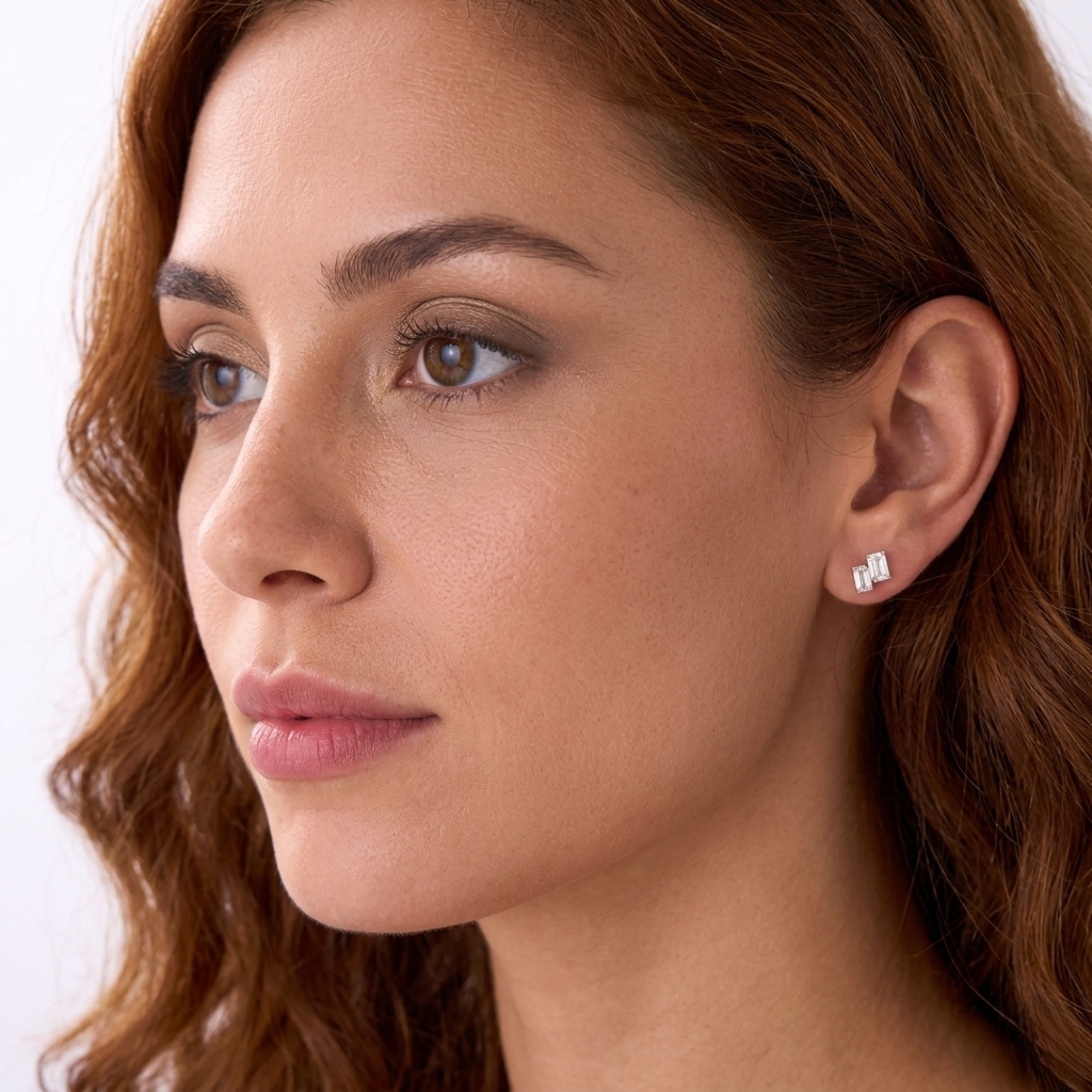 Double Emerald Cut Diamond Stud Earrings