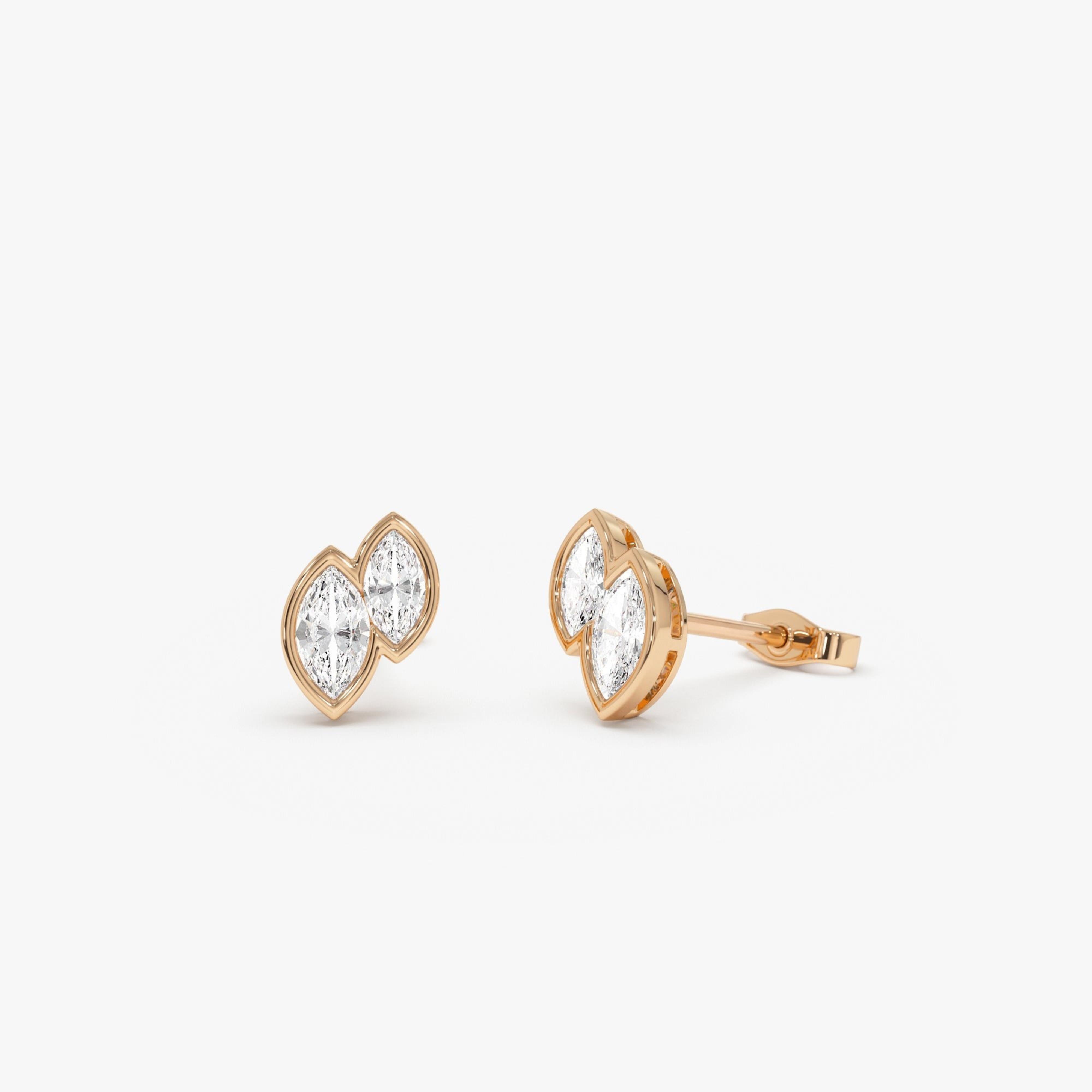 Double Marquise Diamond Bezel Set Stud Earrings