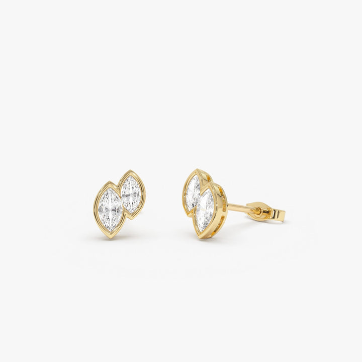 Double Marquise Diamond Bezel Set Stud Earrings