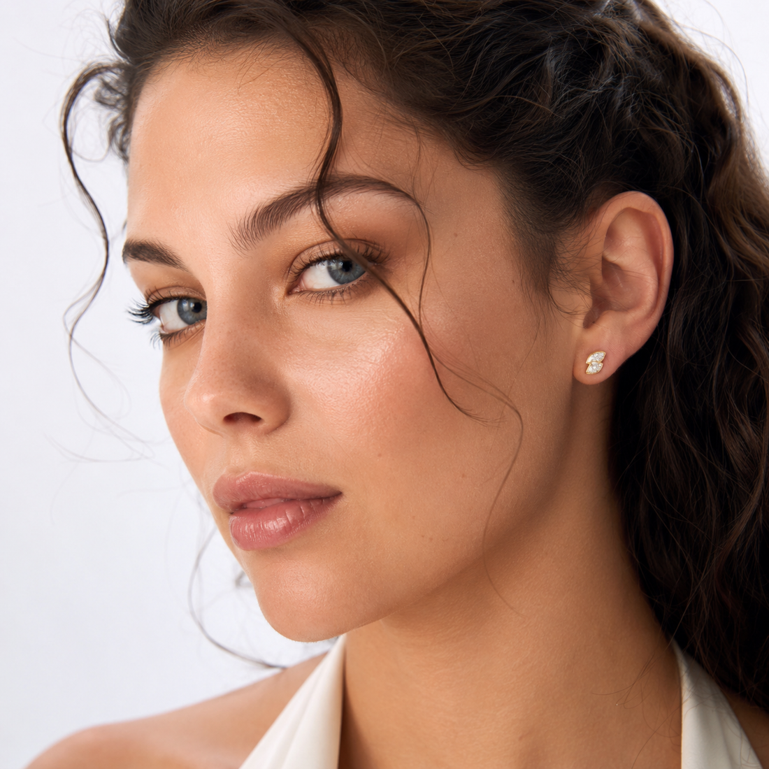 Double Marquise Diamond Bezel Set Stud Earrings