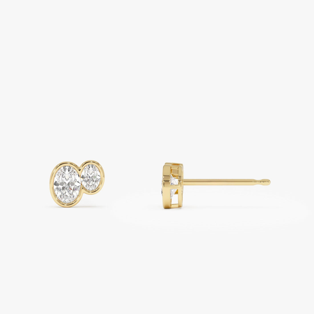 Double Oval Shape Bezel Set Stud Earrings