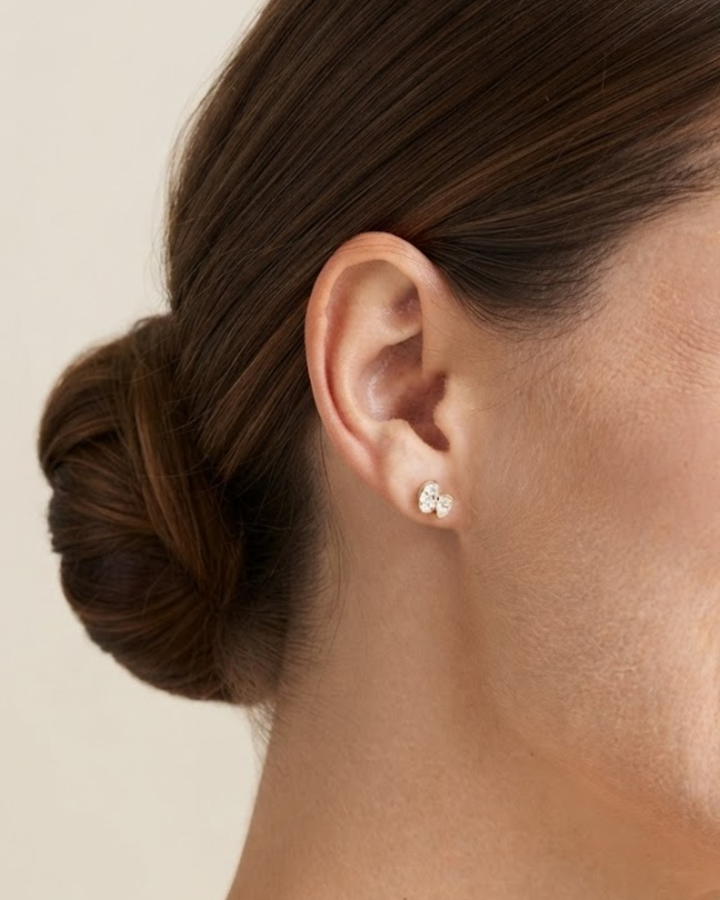 Double Oval Shape Bezel Set Stud Earrings