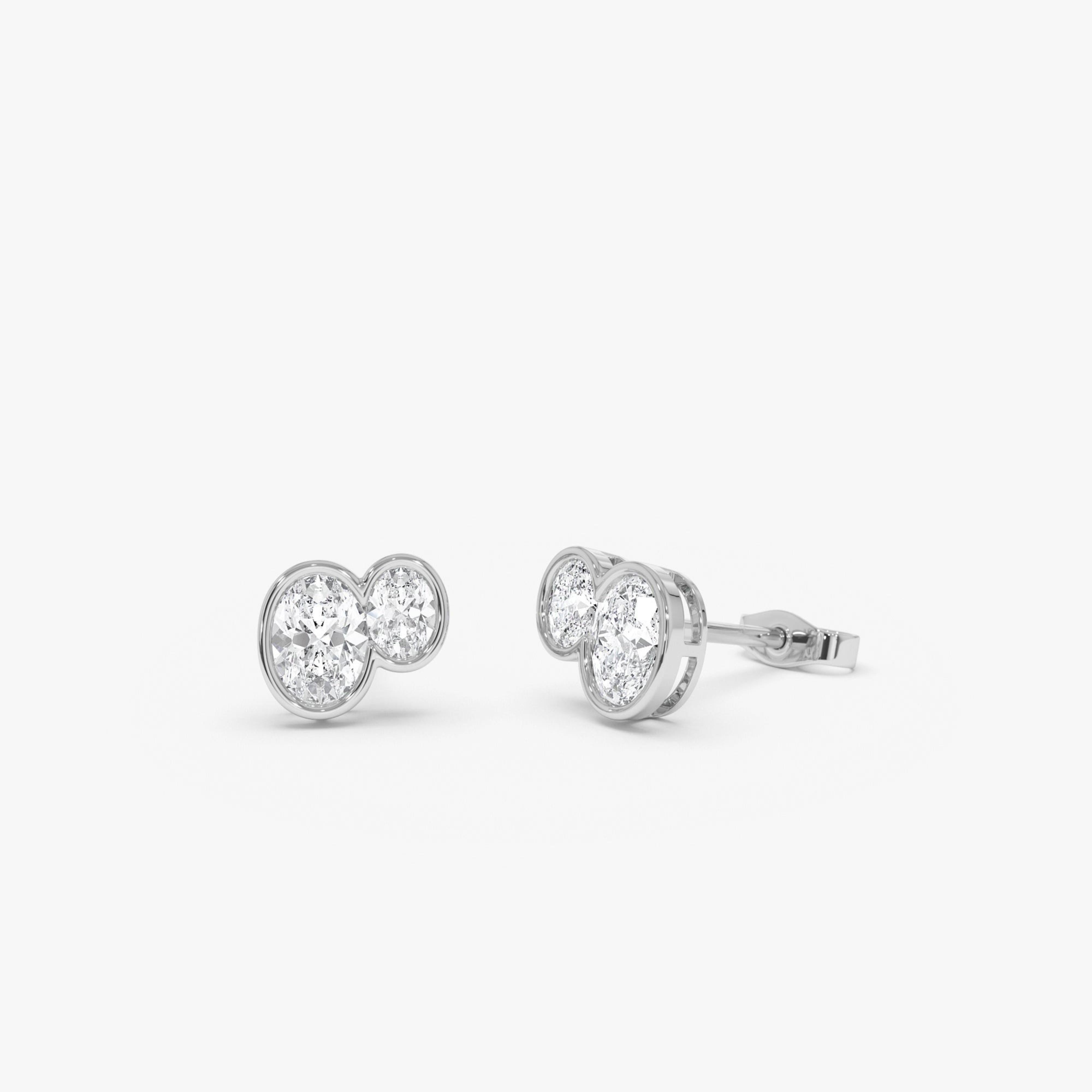 Double Oval Shape Bezel Set Stud Earrings