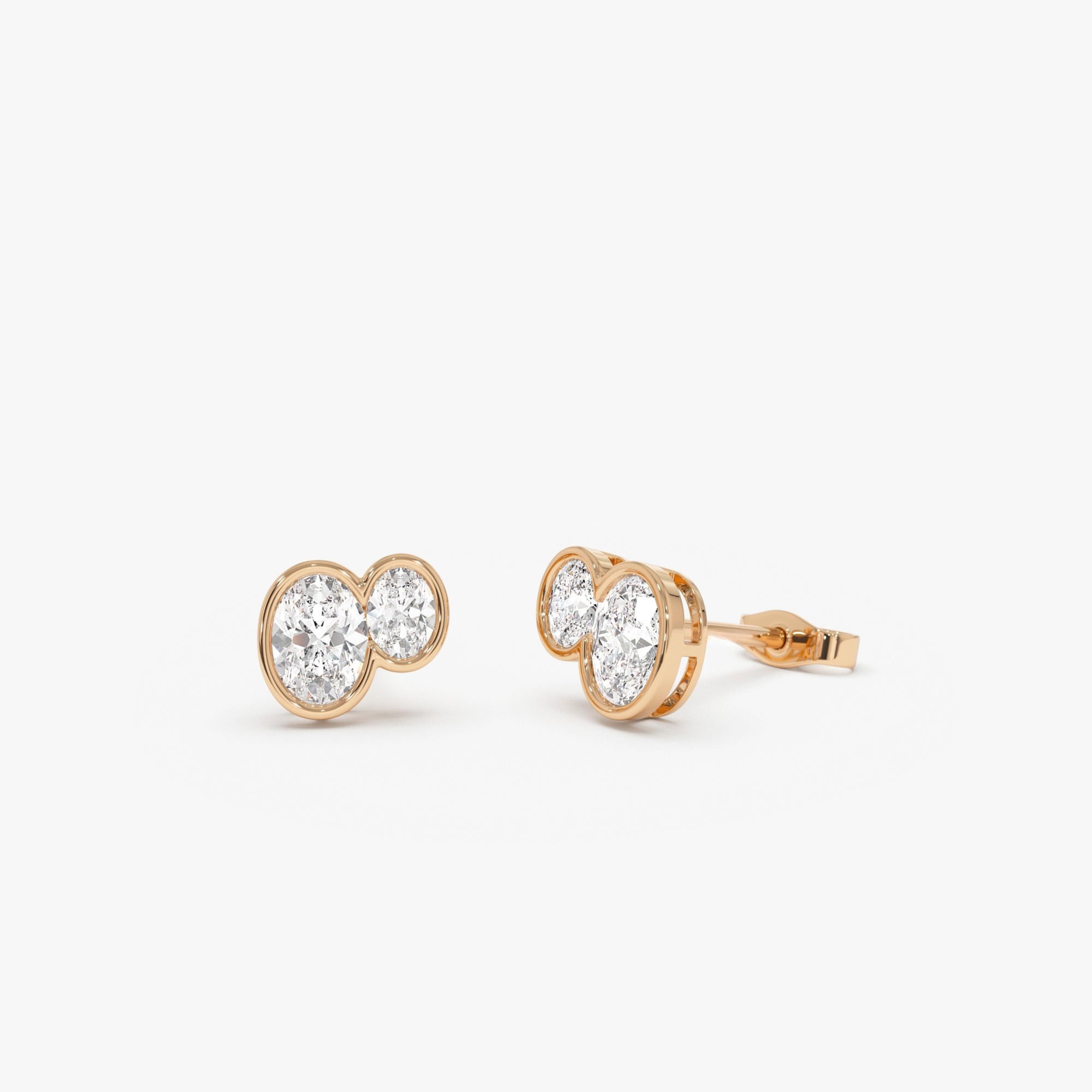 Double Oval Shape Bezel Set Stud Earrings