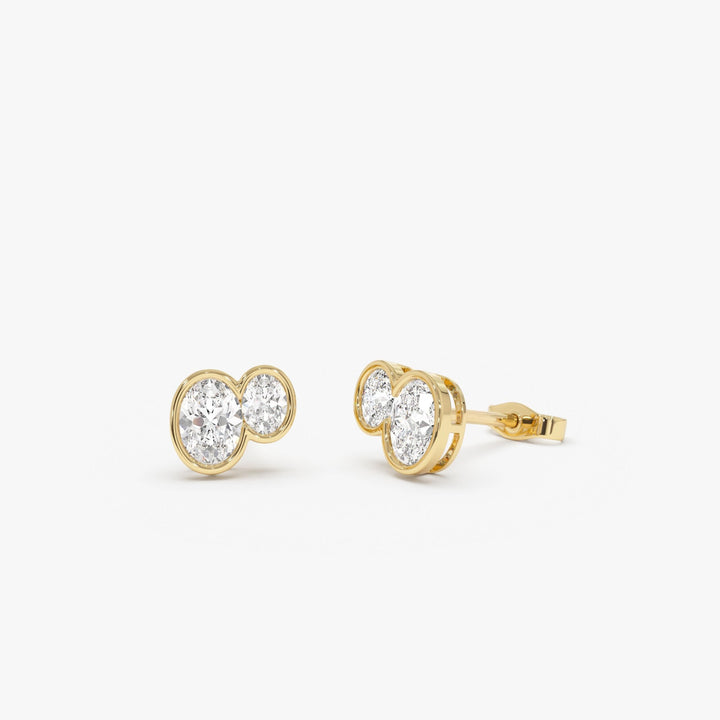 Double Oval Shape Bezel Set Stud Earrings