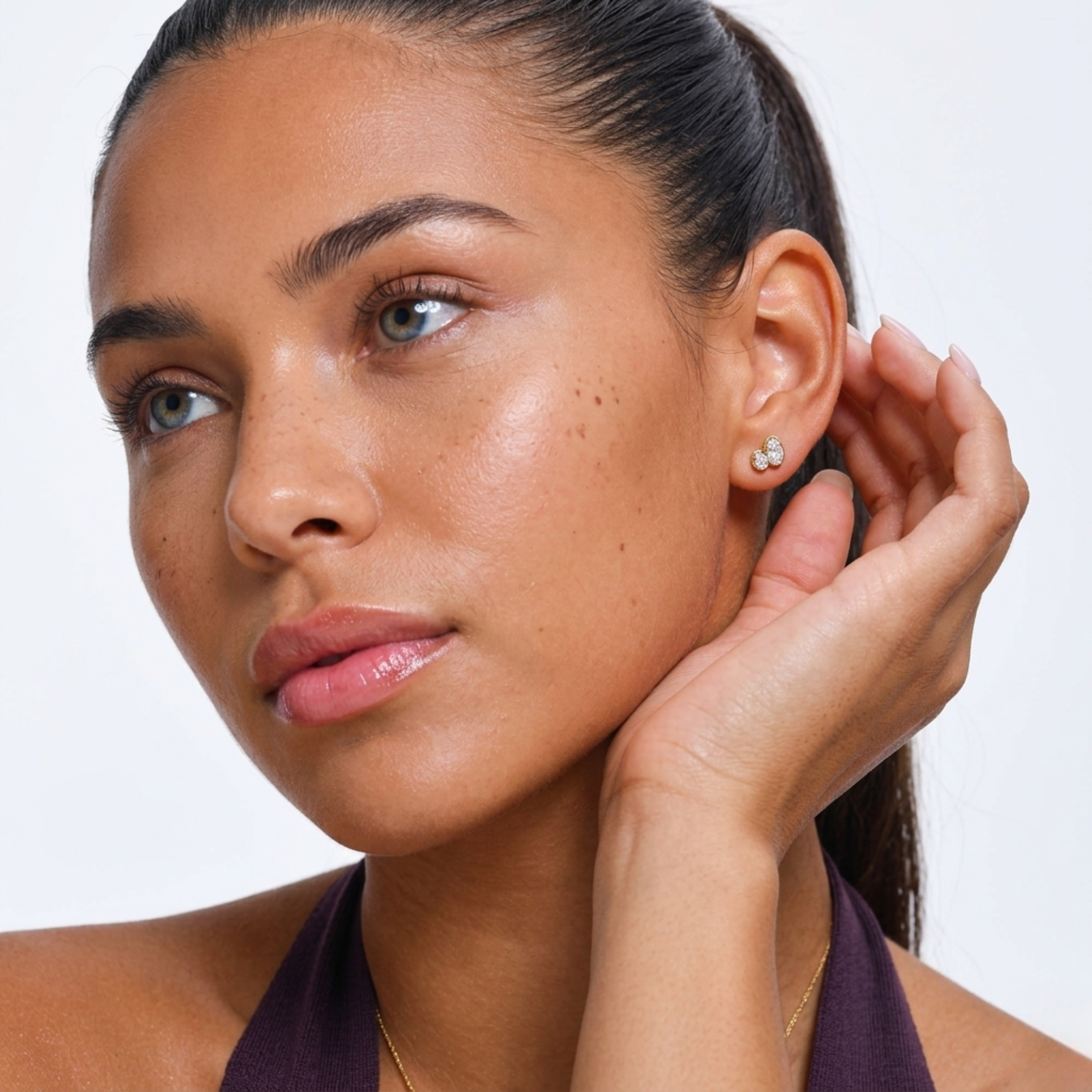 Double Oval Shape Bezel Set Stud Earrings