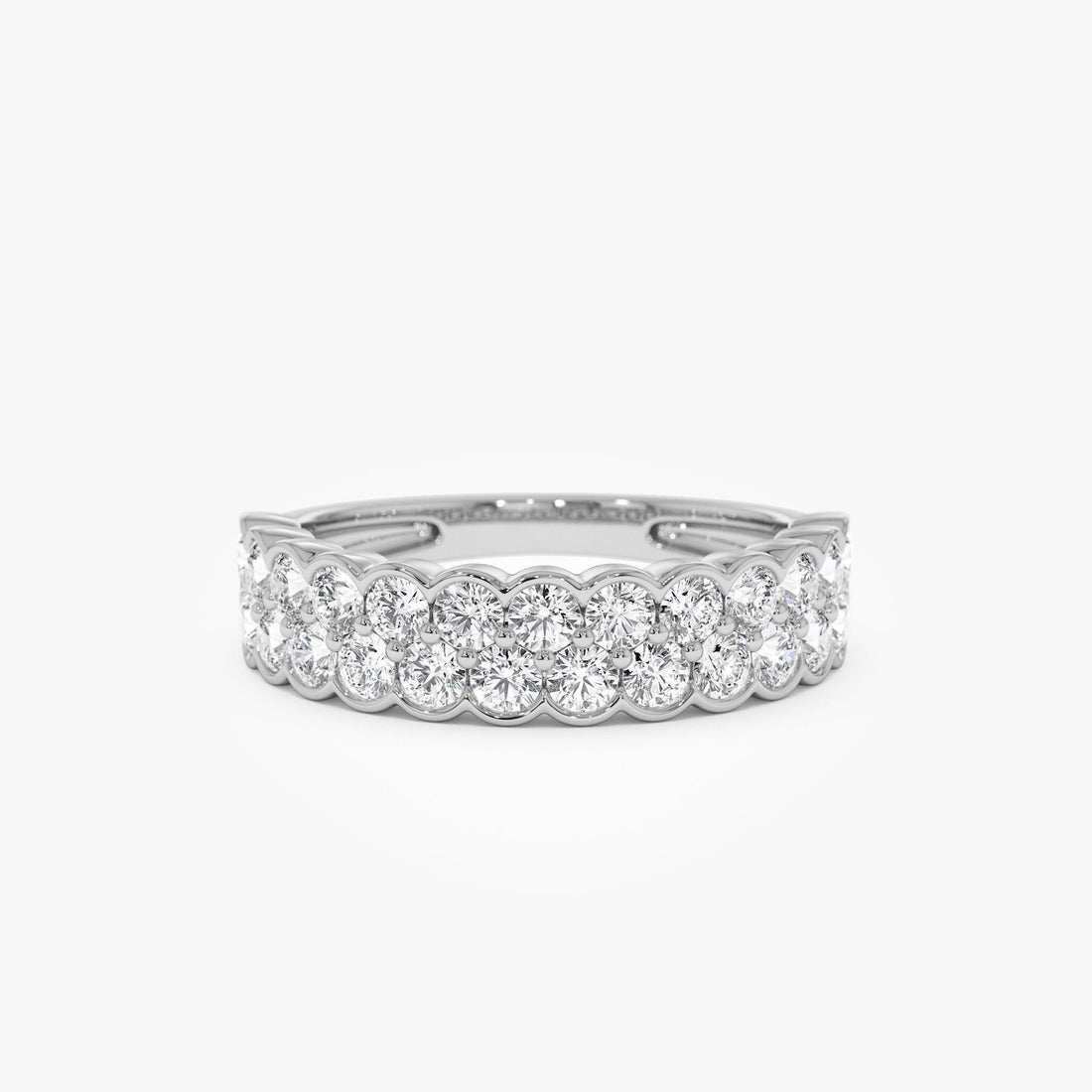 Double Row Half Bezel Set Lab Grown Diamond Wedding Ring