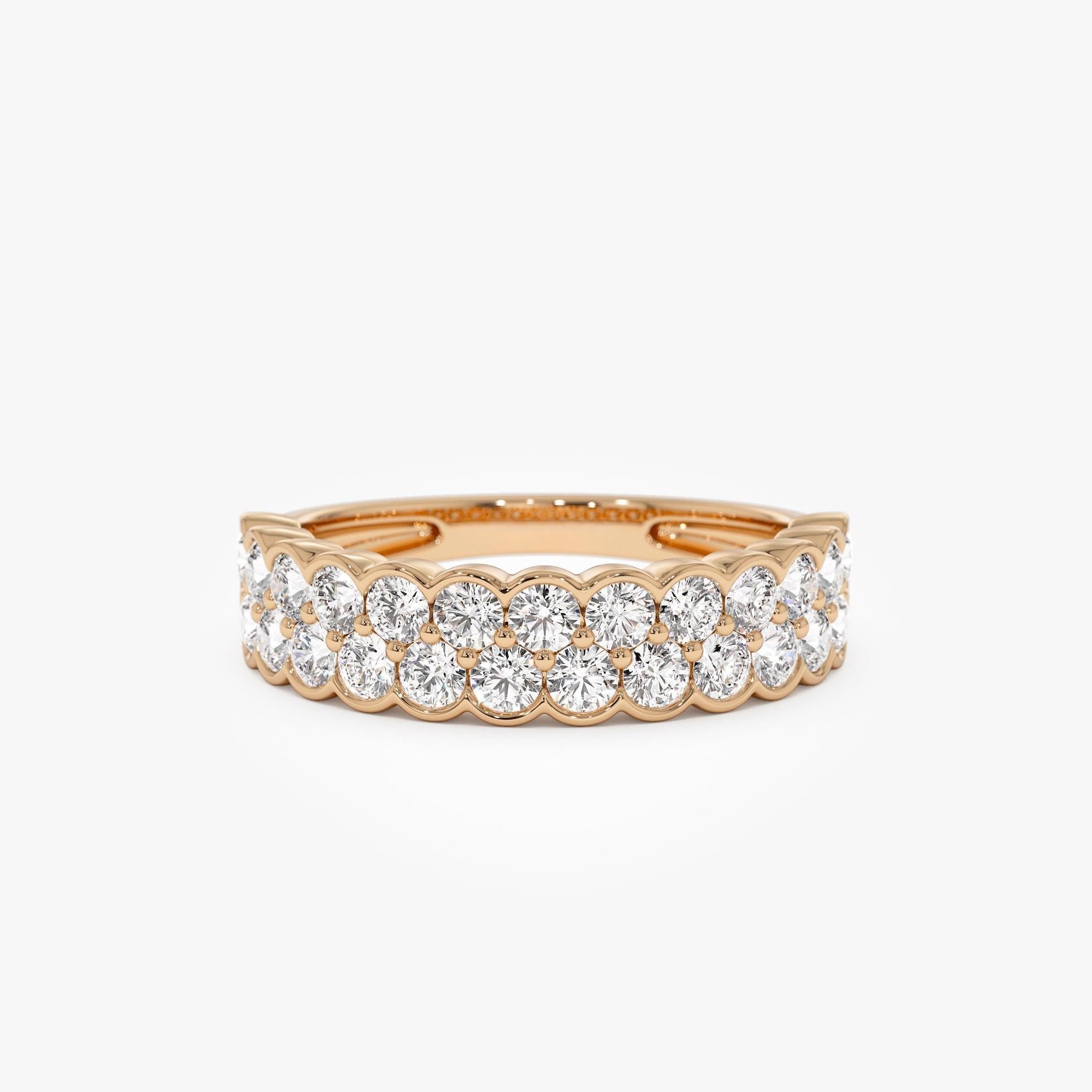 Double Row Half Bezel Set Lab Grown Diamond Wedding Ring