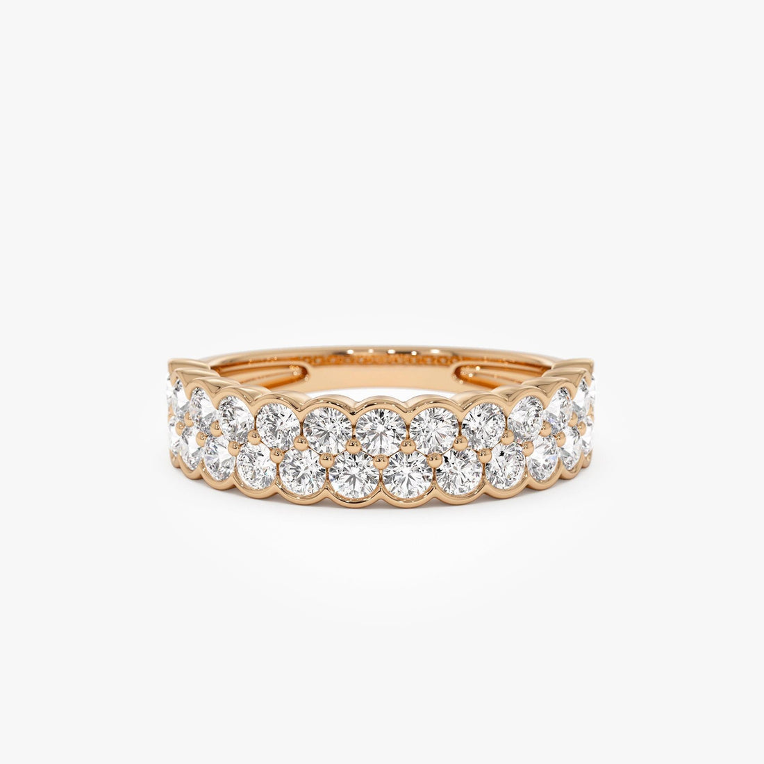 Double Row Half Bezel Set Lab Grown Diamond Wedding Ring
