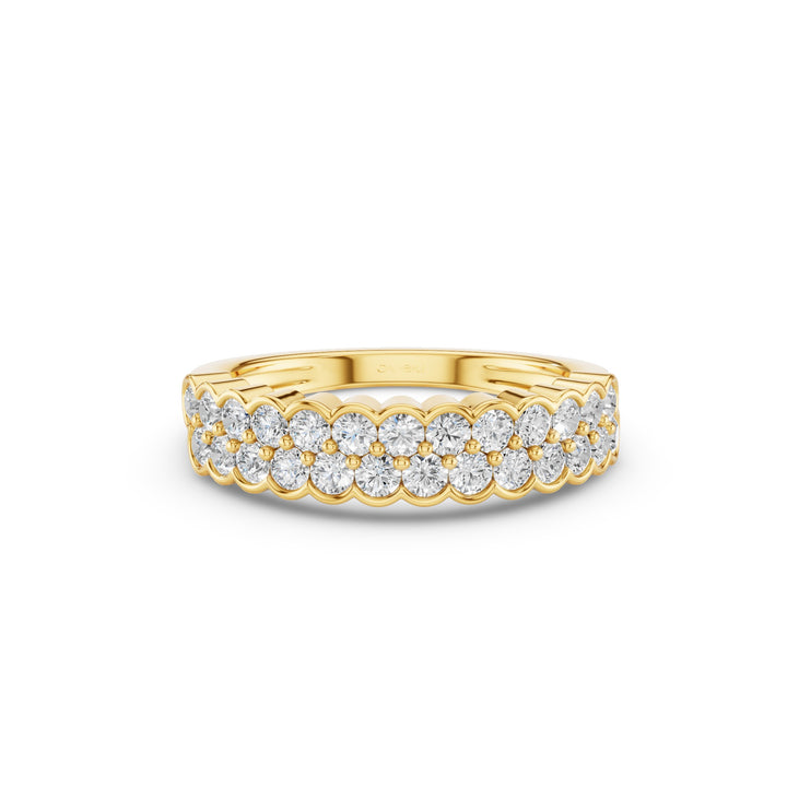 Double Row Half Bezel Set Lab Grown Diamond Wedding Ring