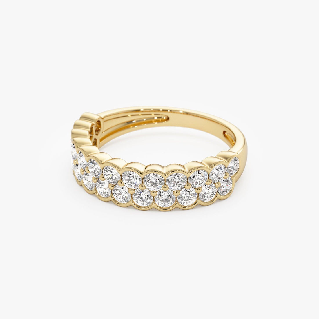 Double Row Half Bezel Set Lab Grown Diamond Wedding Ring