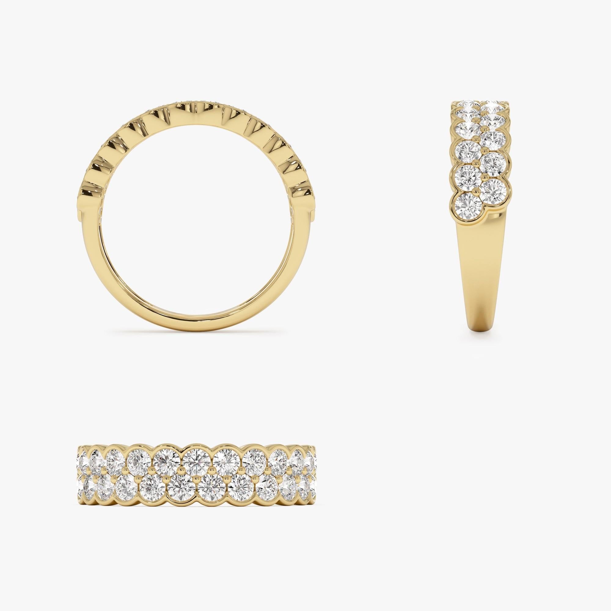 Double Row Half Bezel Set Lab Grown Diamond Wedding Ring