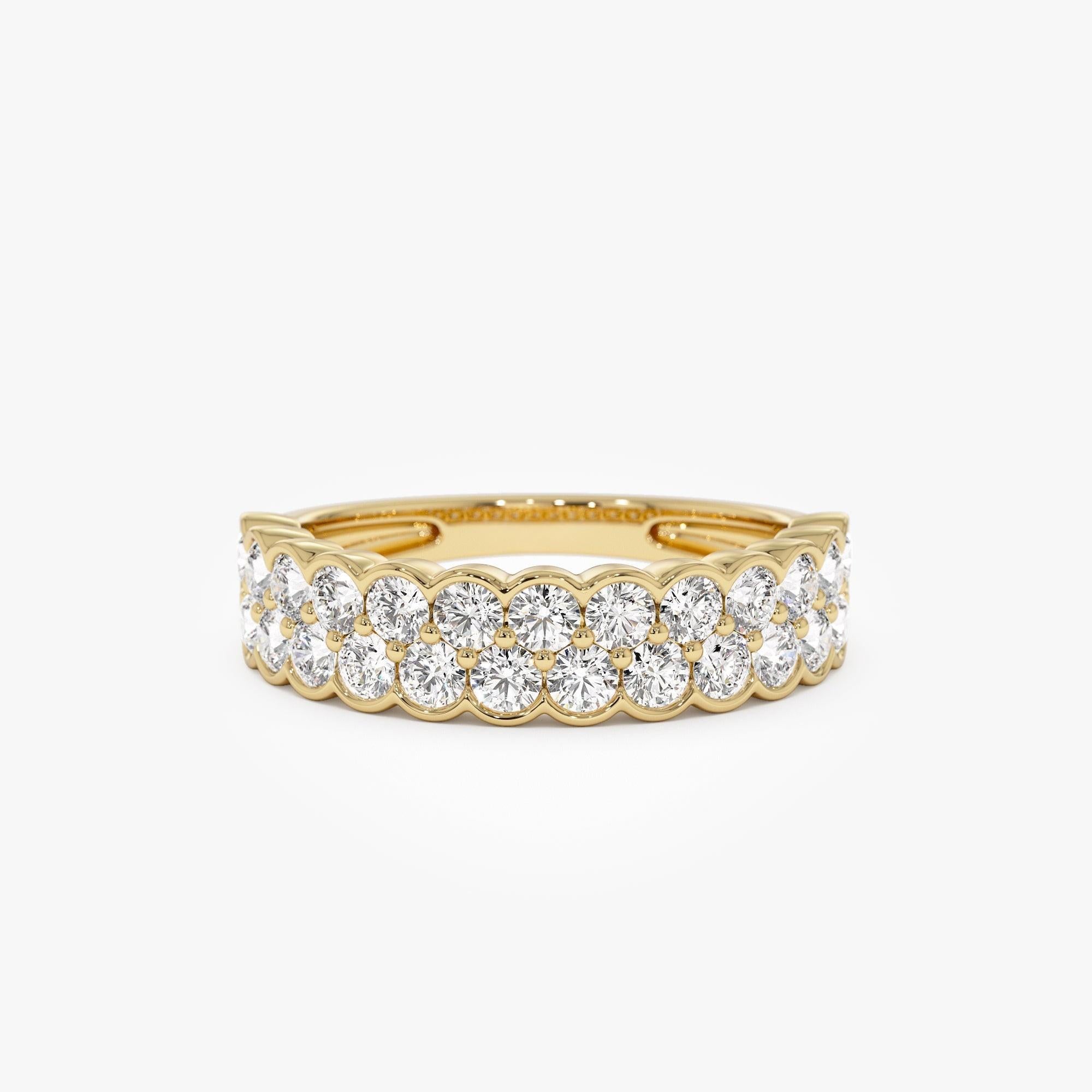 Double Row Half Bezel Set Lab Grown Diamond Wedding Ring