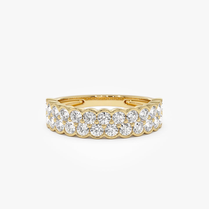 Double Row Half Bezel Set Lab Grown Diamond Wedding Ring