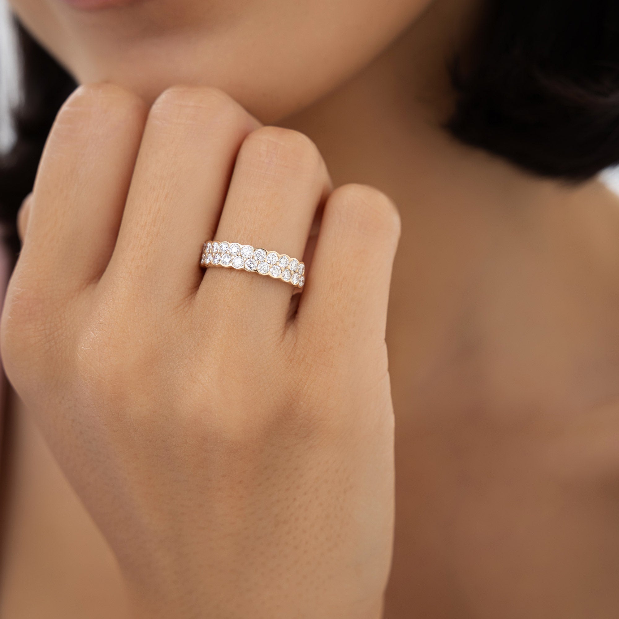 Double Row Half Bezel Set Lab Grown Diamond Wedding Ring
