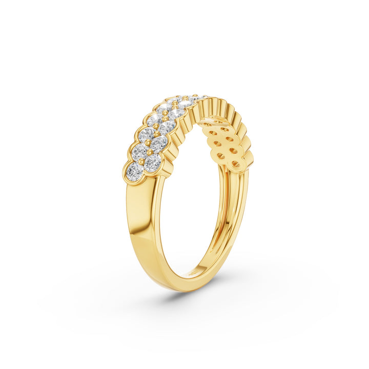 Double Row Half Bezel Set Lab Grown Diamond Wedding Ring