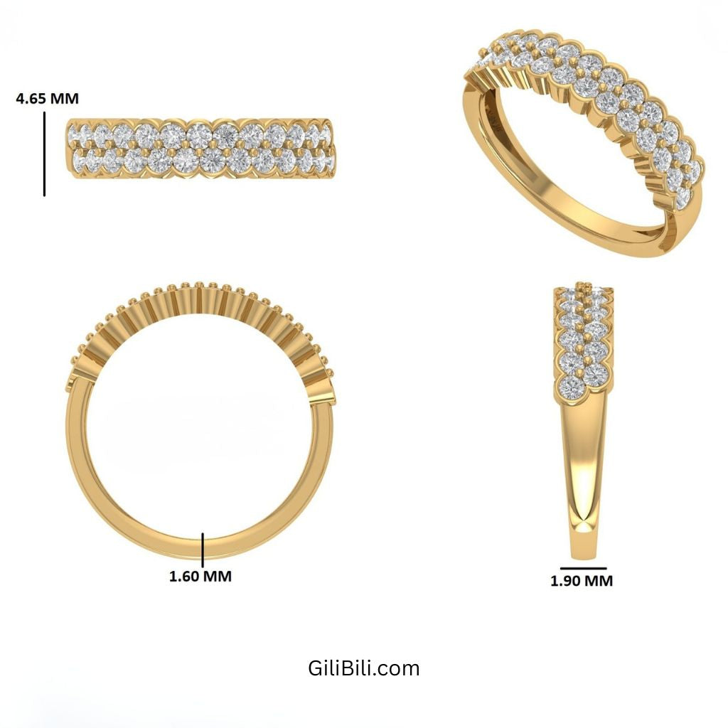 Double Row Half Bezel Set Lab Grown Diamond Wedding Ring