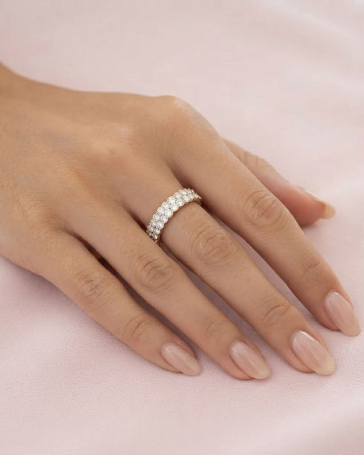 Double Row Half Bezel Set Lab Grown Diamond Wedding Ring
