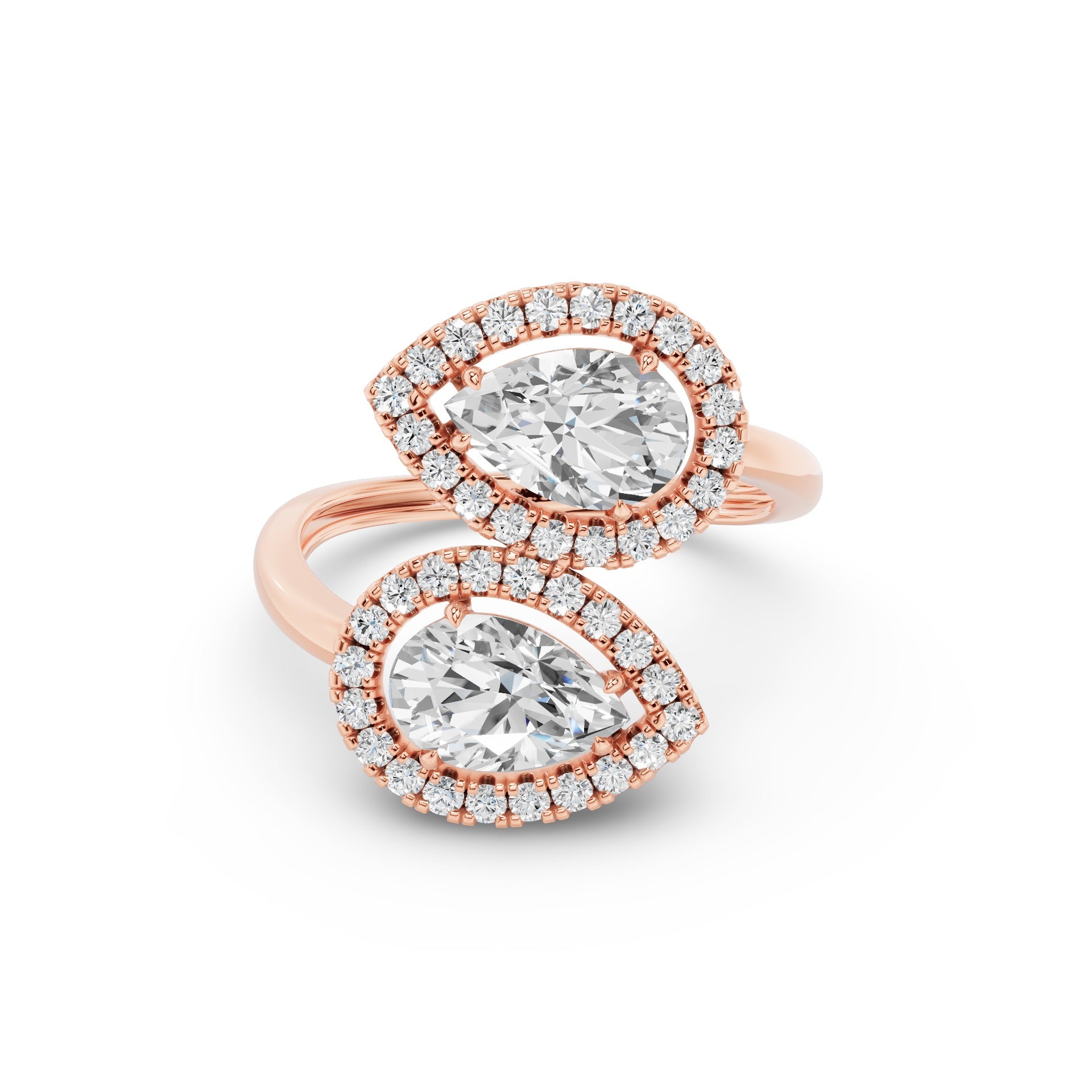 Dual Pear Shaped Lab Grown Halo Bypass Ring