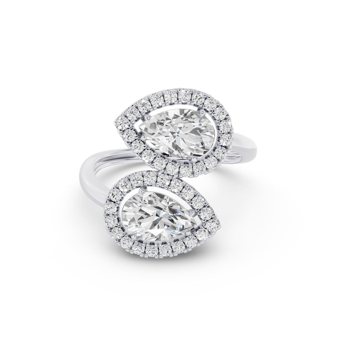 Dual Pear Shaped Lab Grown Halo Bypass Ring