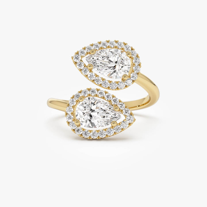 Dual Pear Shaped Lab Grown Halo Bypass Ring