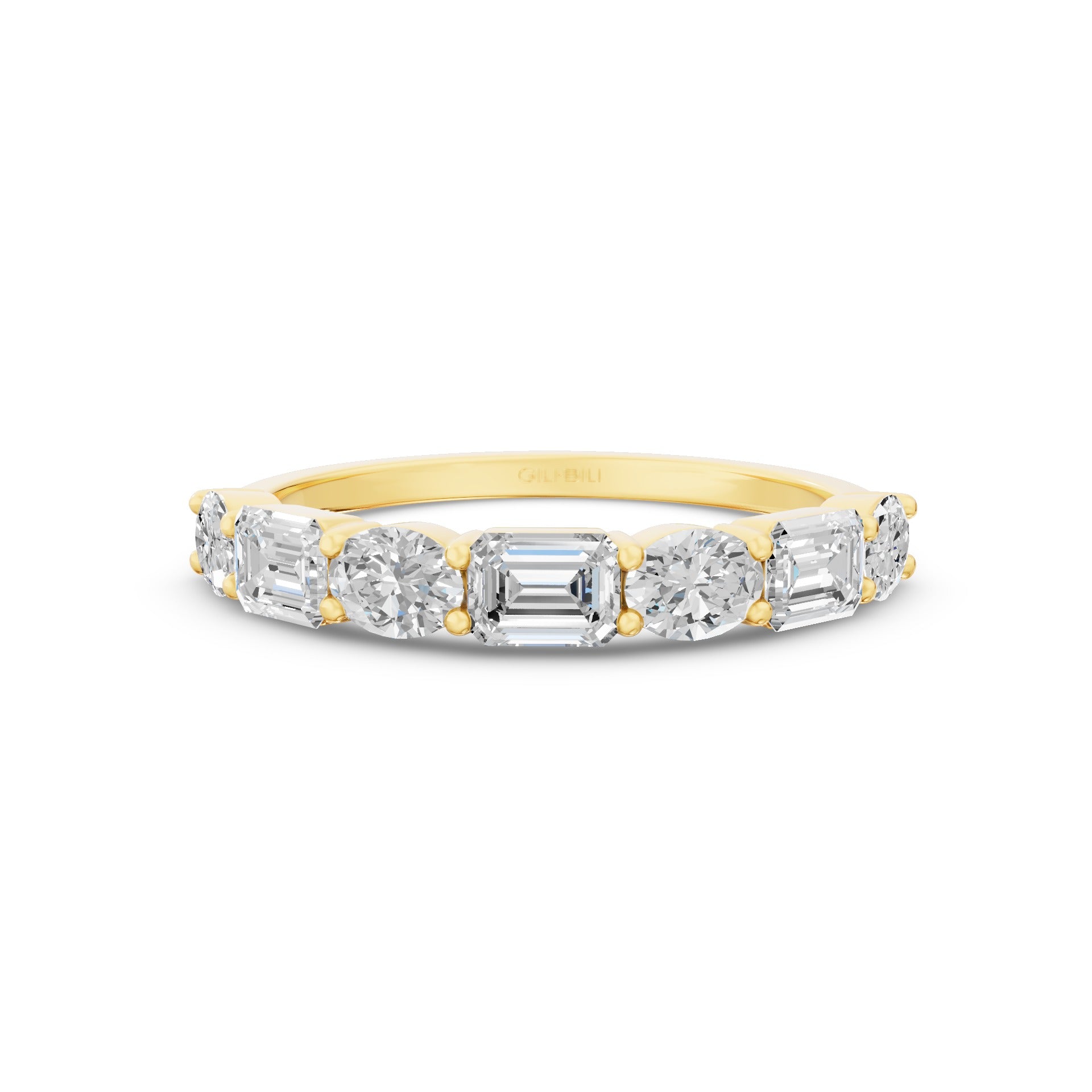 East West Set Oval Emerald Cut Diamond Eternity Wedding Band