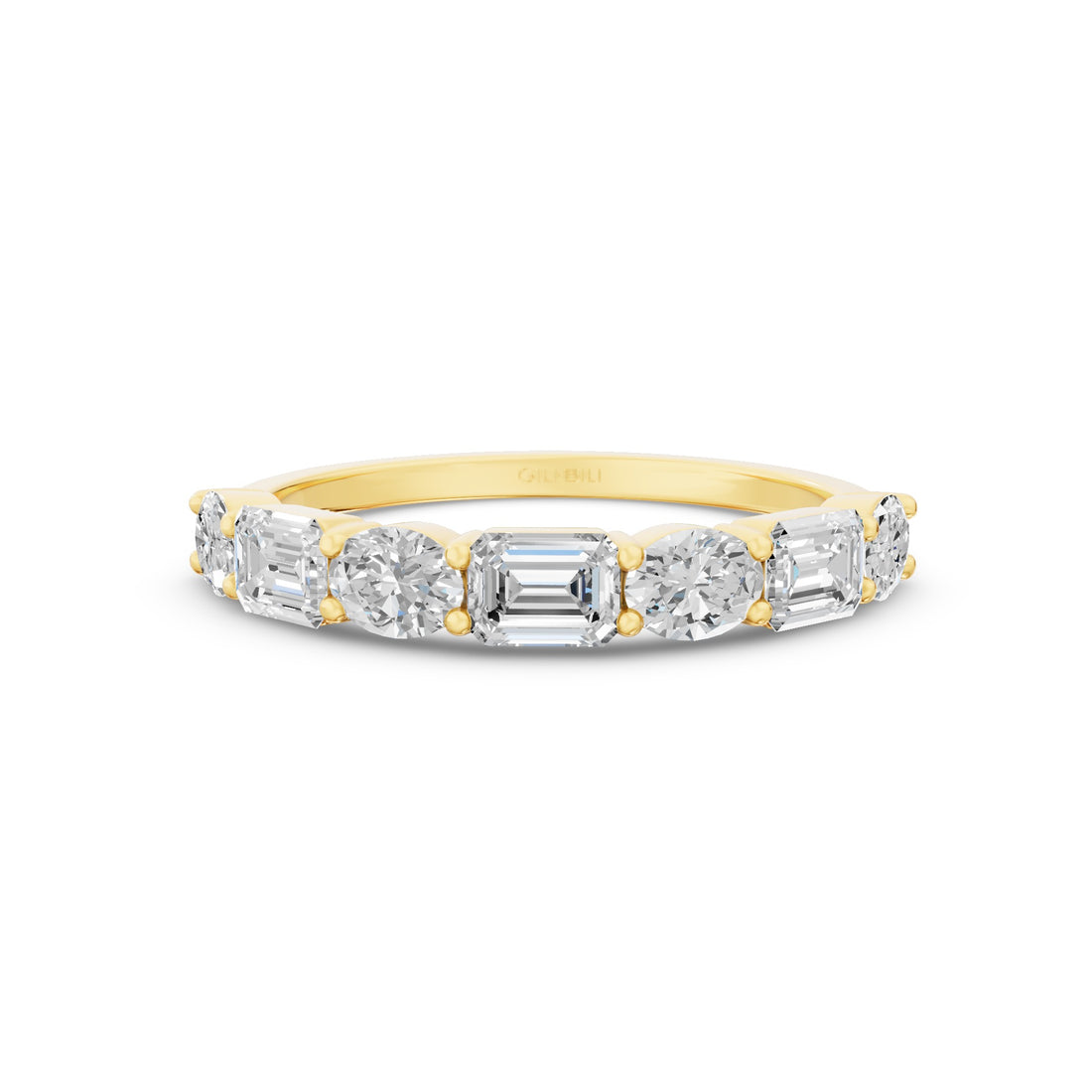 East West Set Oval Emerald Cut Diamond Eternity Wedding Band