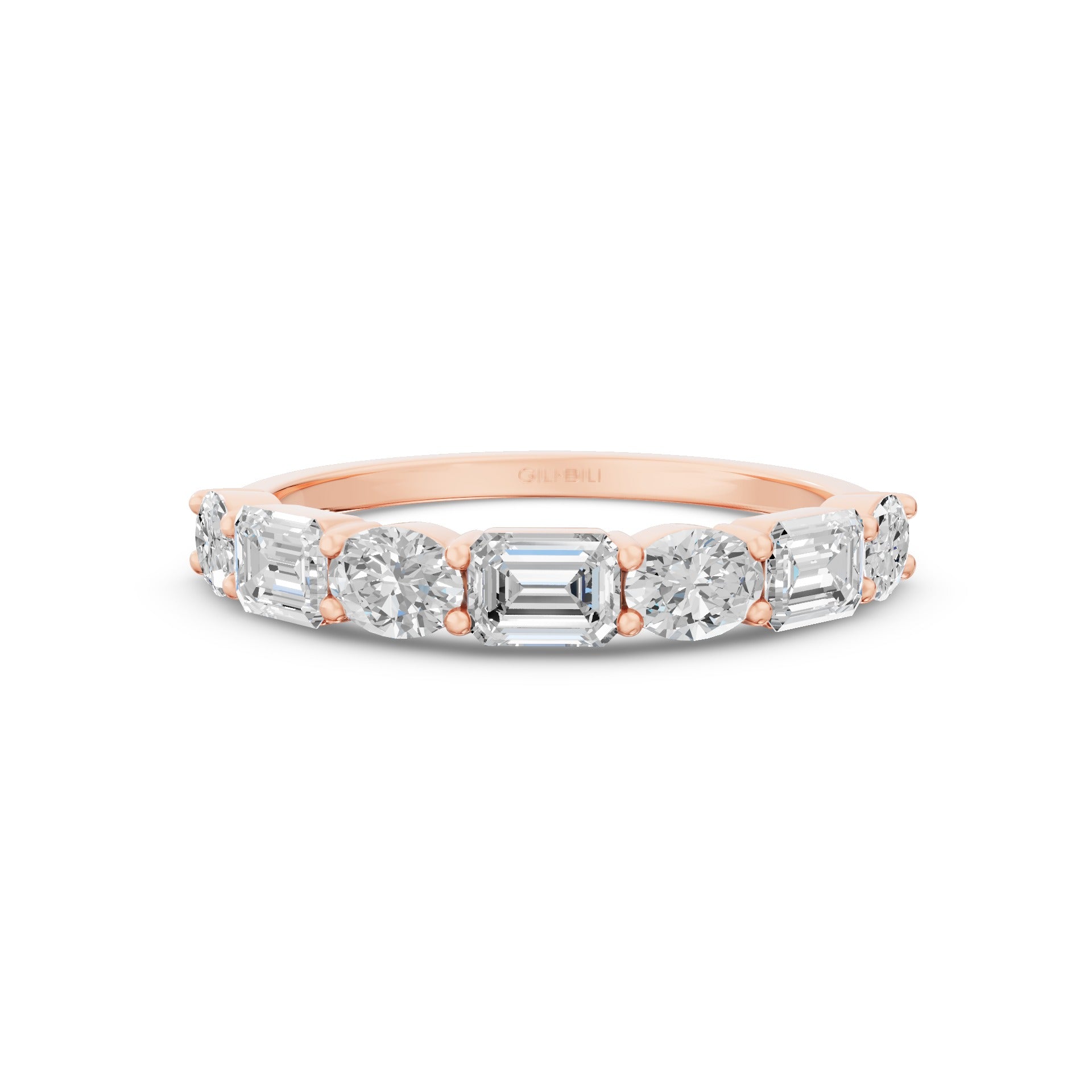 East West Set Oval Emerald Cut Diamond Eternity Wedding Band
