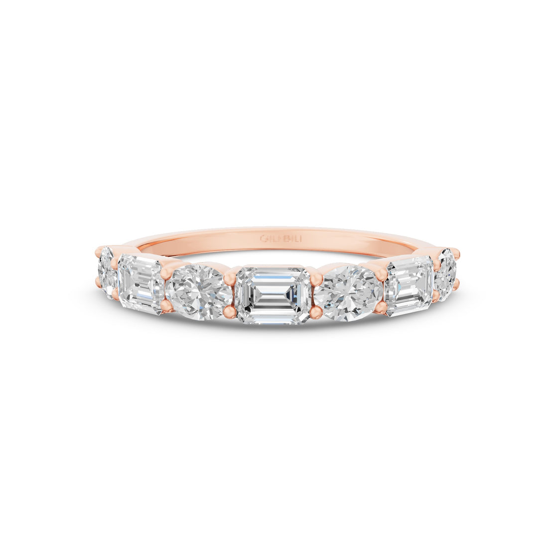 East West Set Oval Emerald Cut Diamond Eternity Wedding Band