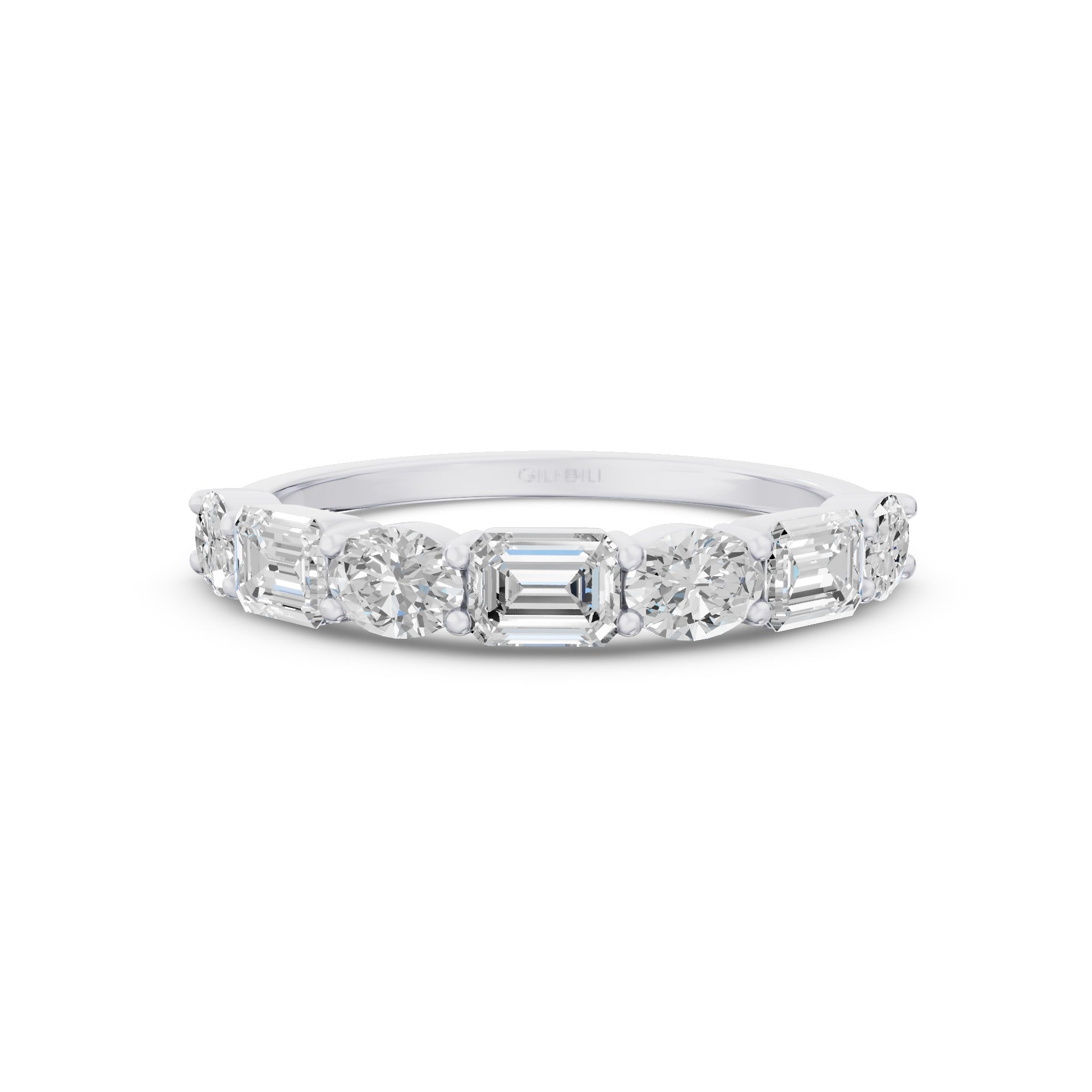 East West Set Oval Emerald Cut Diamond Eternity Wedding Band