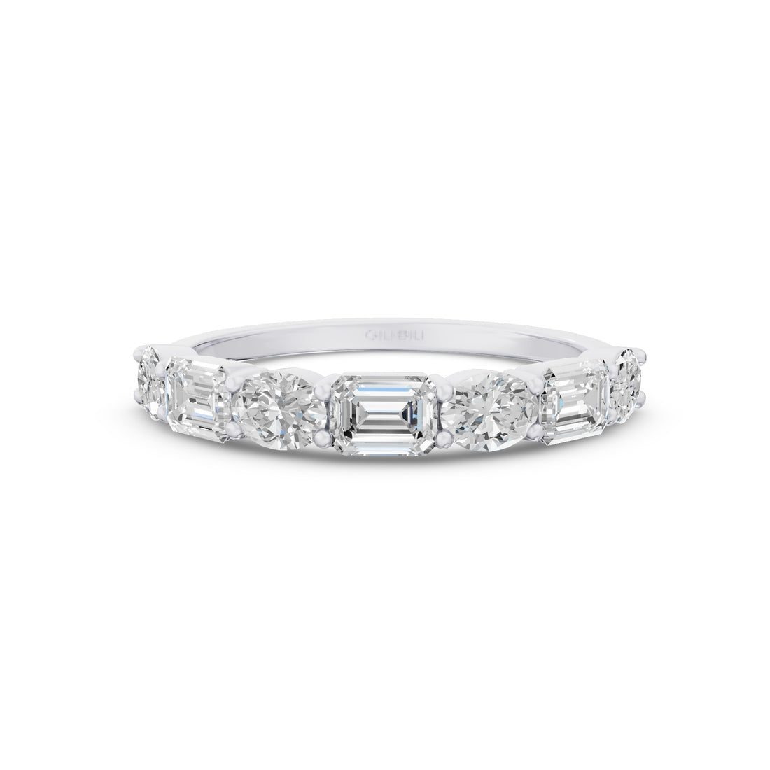 East West Set Oval Emerald Cut Diamond Eternity Wedding Band