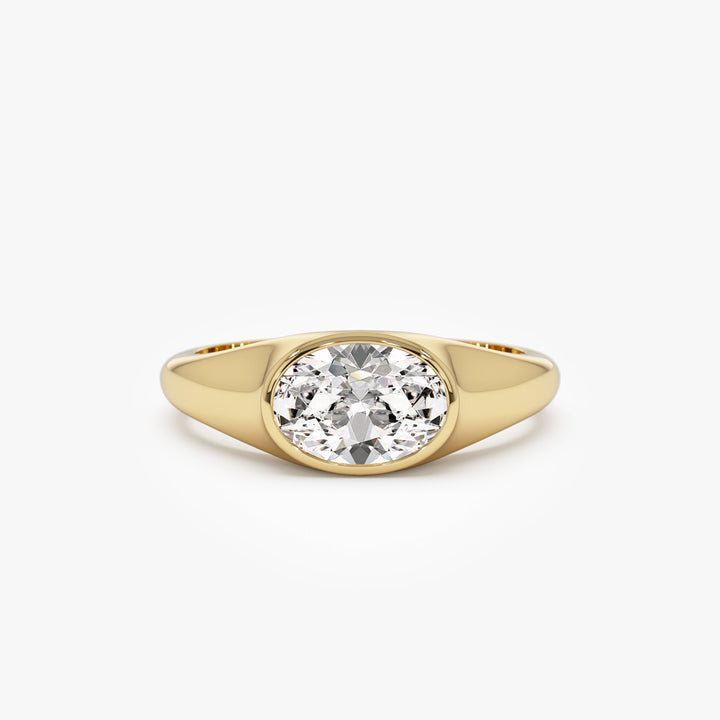 East West Bezel Set Oval Shape Lab Grown Diamond Ring
