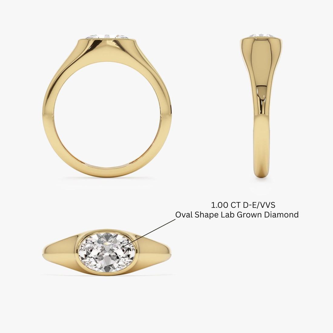East West Bezel Set Oval Shape Lab Grown Diamond Ring