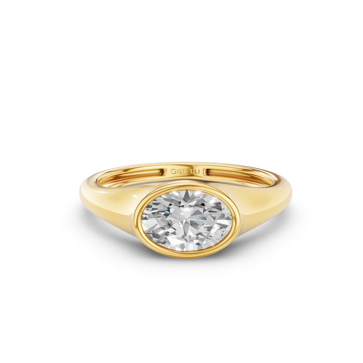 East West Bezel Set Oval Shape Lab Grown Diamond Ring