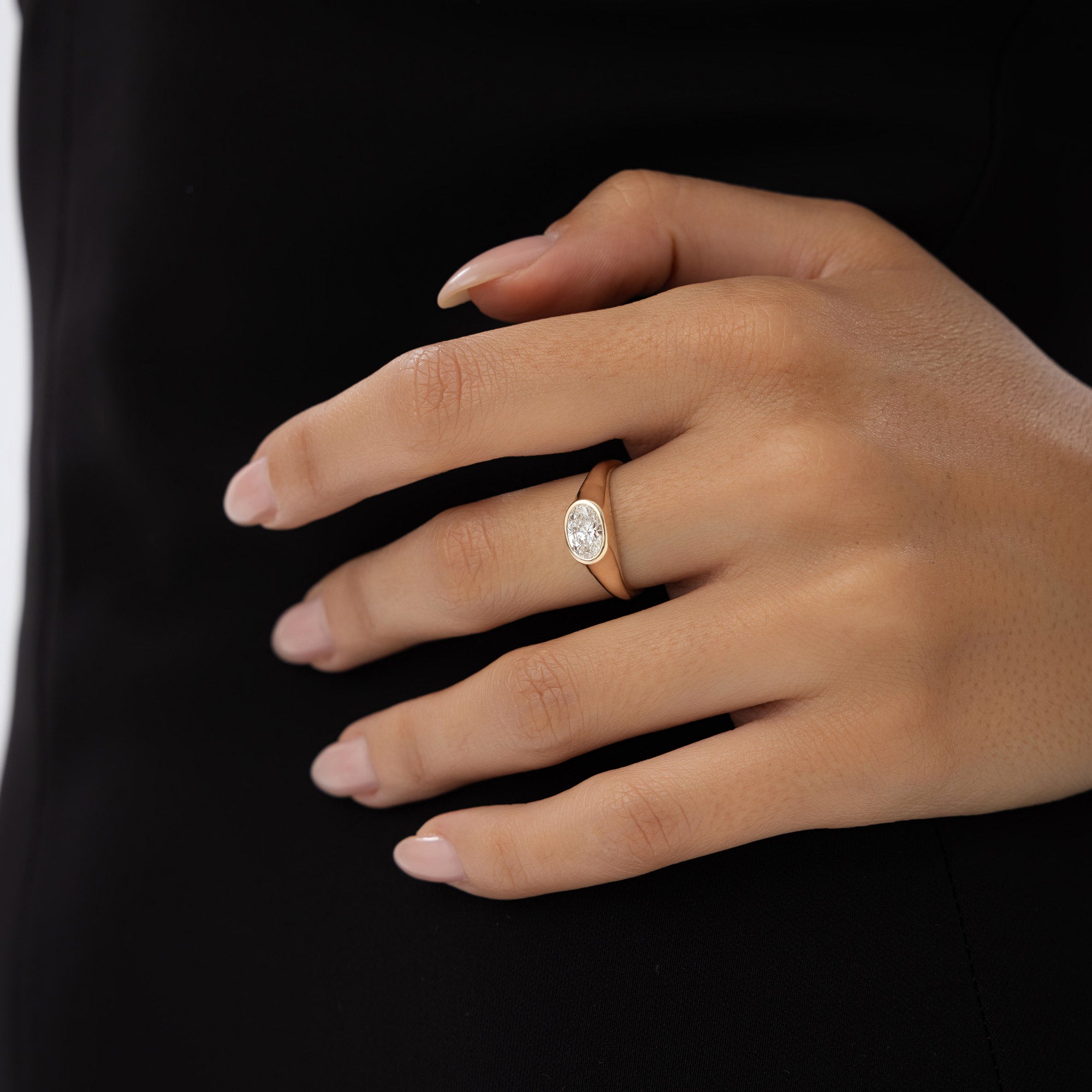 East West Bezel Set Oval Shape Lab Grown Diamond Ring