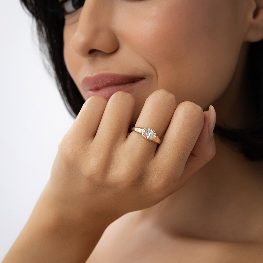 East West Bezel Set Oval Shape Lab Grown Diamond Ring