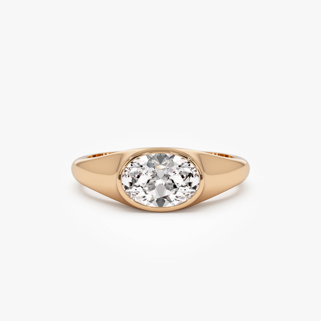 East West Bezel Set Oval Shape Lab Grown Diamond Ring
