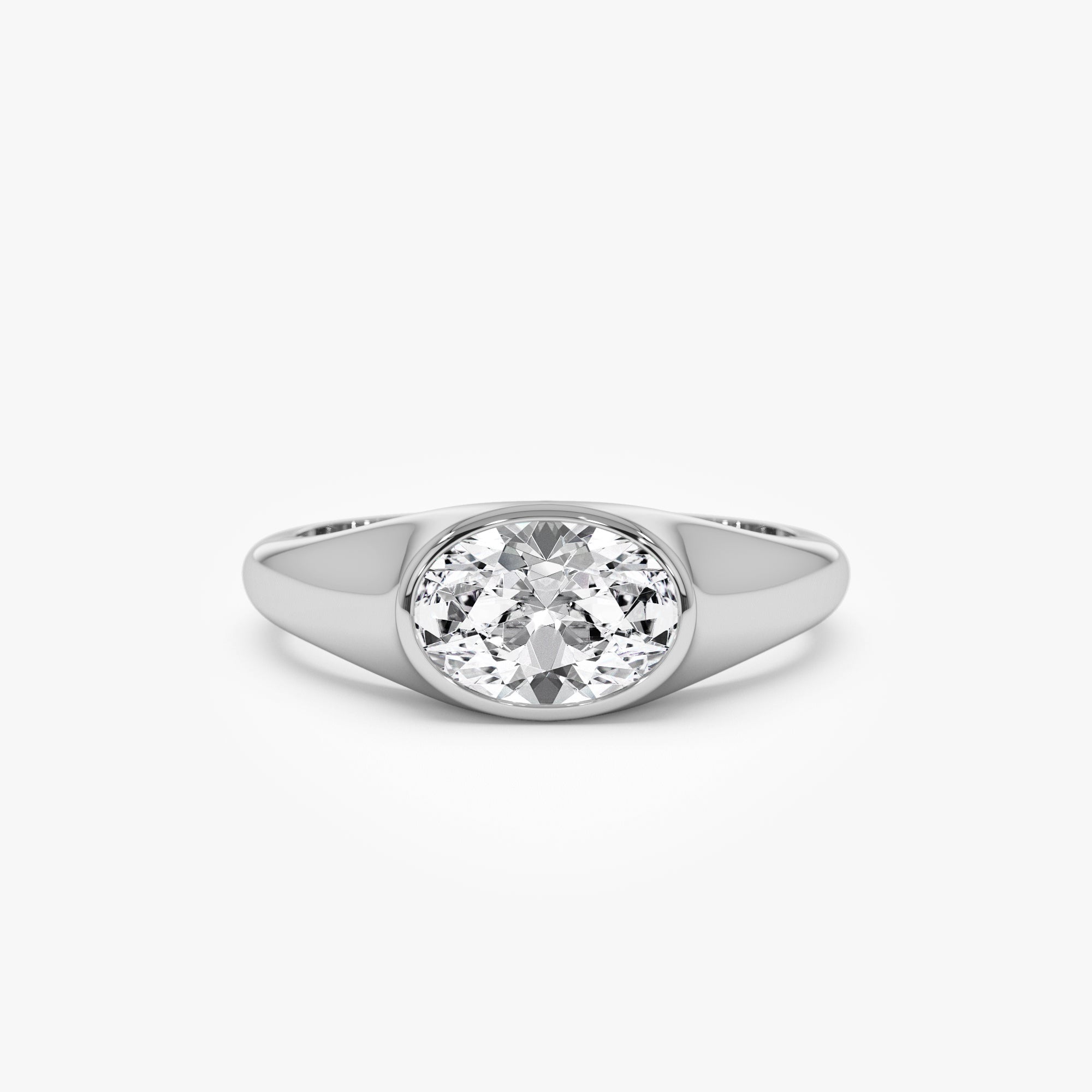 East West Bezel Set Oval Shape Lab Grown Diamond Ring
