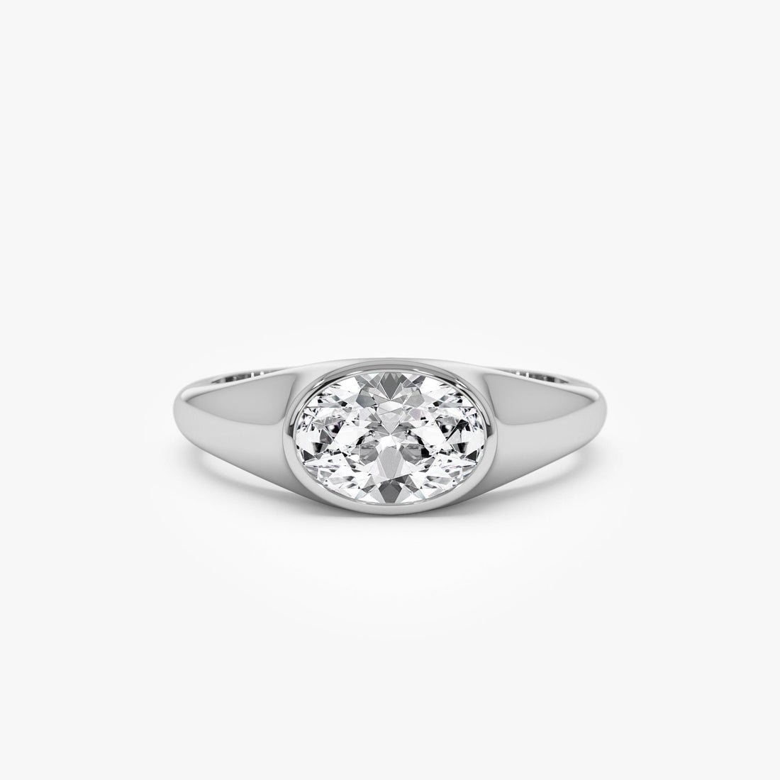 East West Bezel Set Oval Shape Lab Grown Diamond Ring