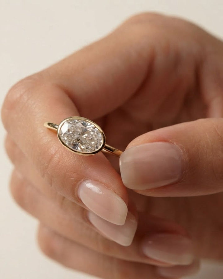 East West Bezel Set Oval Shape Lab Grown Diamond Ring