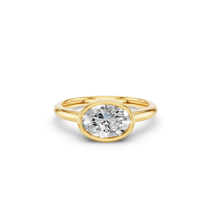 East West Classic Oval Shaped Lab Diamond Bezel Set Engagement Ring