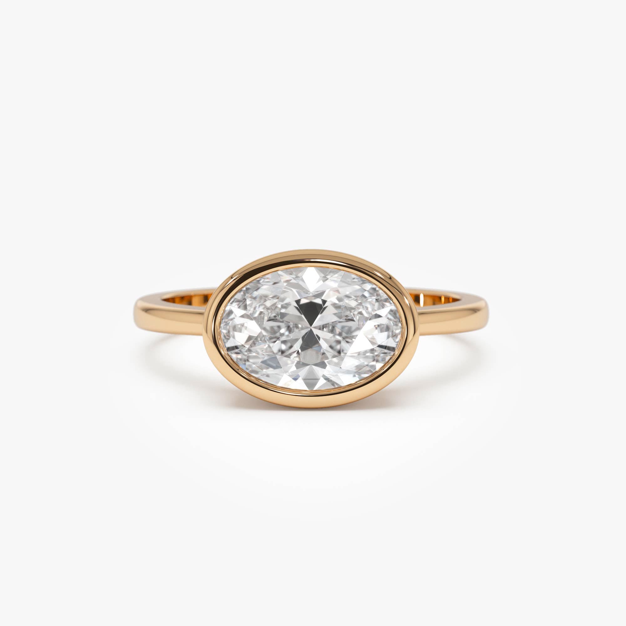 East West Classic Oval Shaped Lab Diamond Bezel Set Engagement Ring