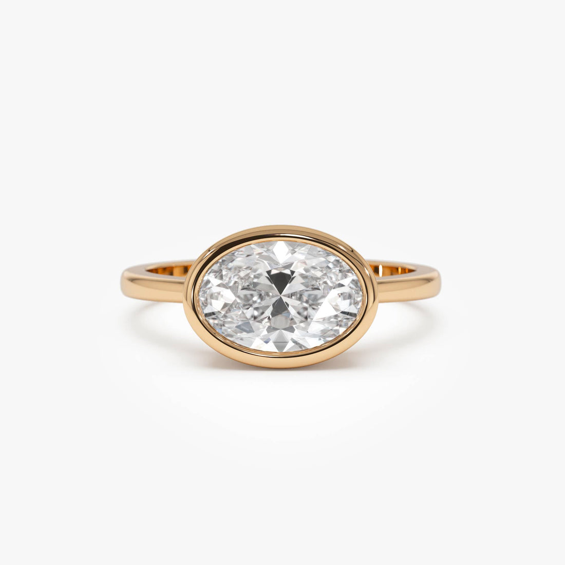 East West Classic Oval Shaped Lab Diamond Bezel Set Engagement Ring