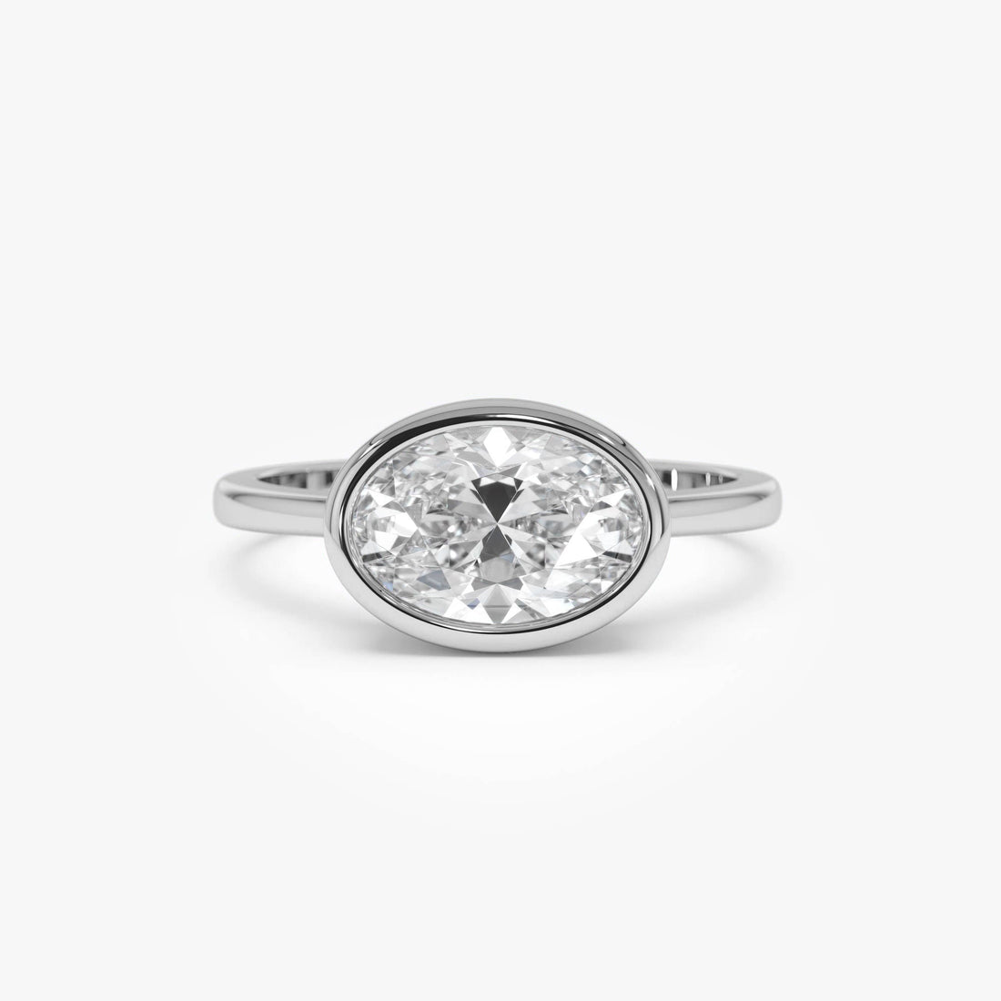 East West Classic Oval Shaped Lab Diamond Bezel Set Engagement Ring