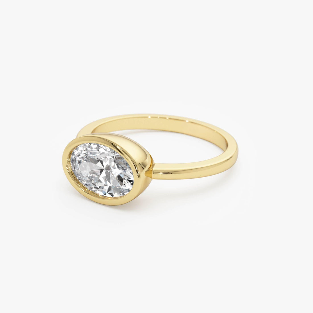 East West Classic Oval Shaped Lab Diamond Bezel Set Engagement Ring