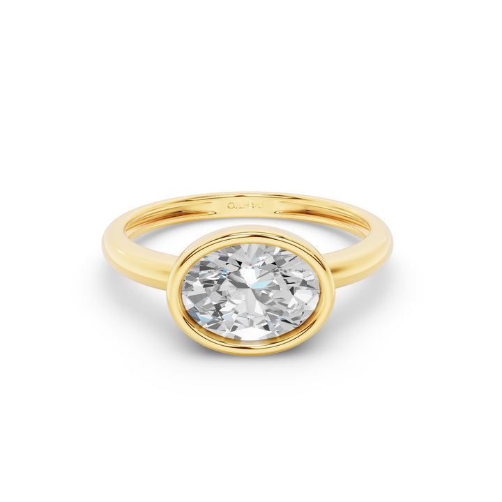 East West Classic Oval Shaped Lab Diamond Bezel Set Engagement Ring