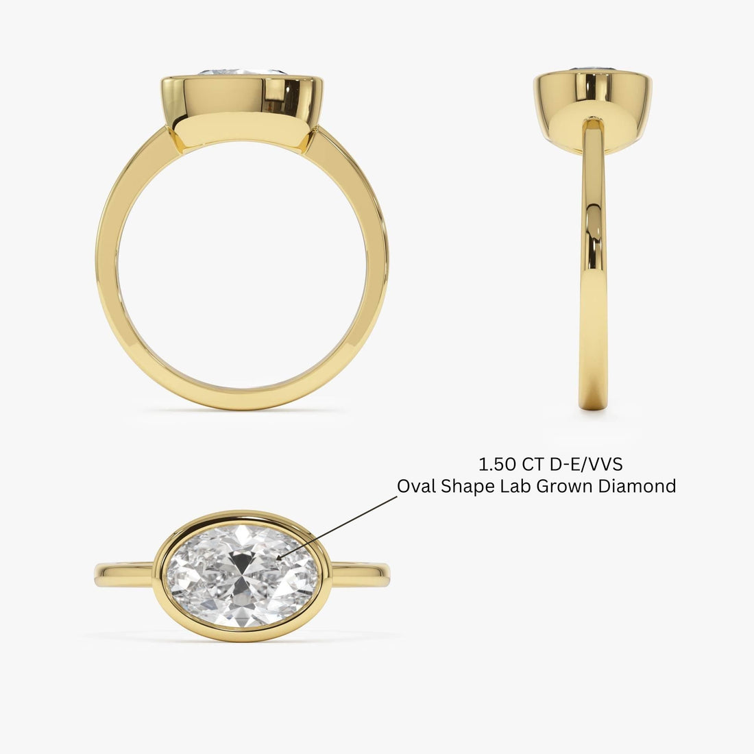 East West Classic Oval Shaped Lab Diamond Bezel Set Engagement Ring