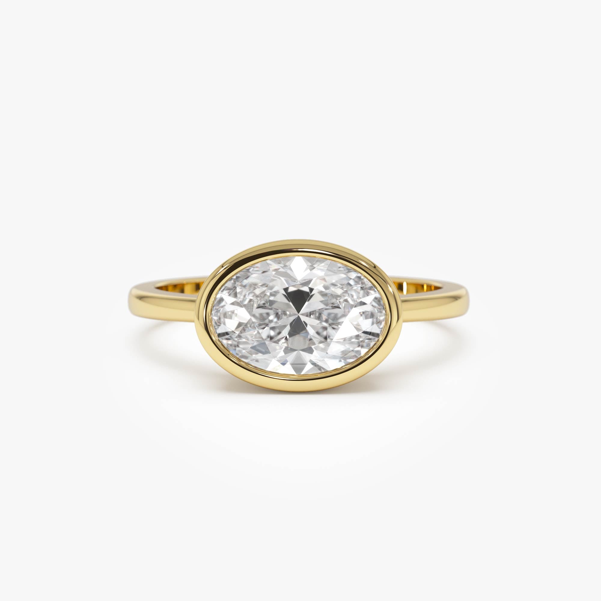 East West Classic Oval Shaped Lab Diamond Bezel Set Engagement Ring
