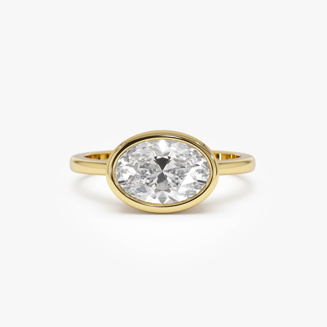East West Classic Oval Shaped Lab Diamond Bezel Set Engagement Ring